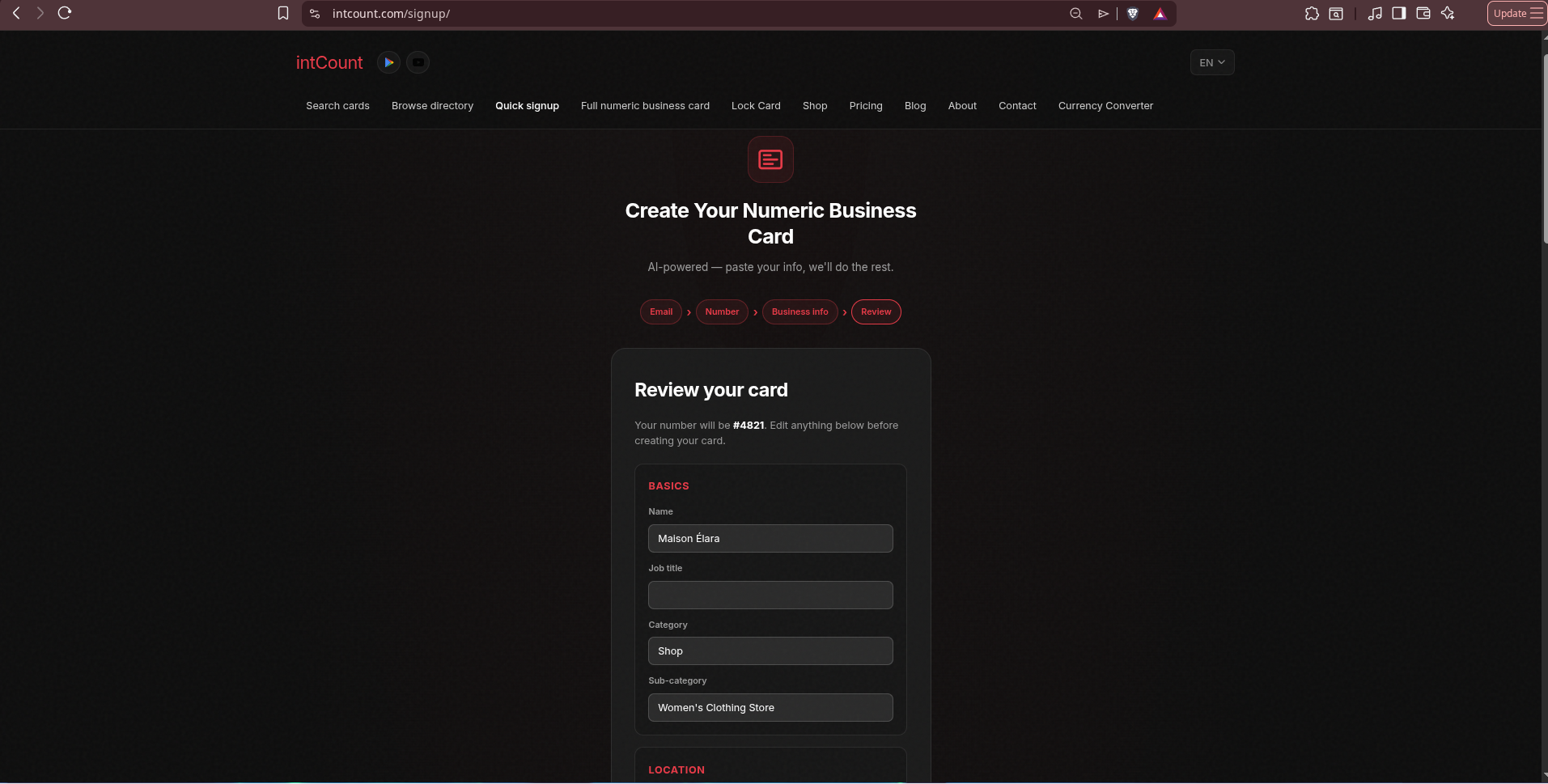 Review — Basics section — Name, Category, Sub-category correctly parsed